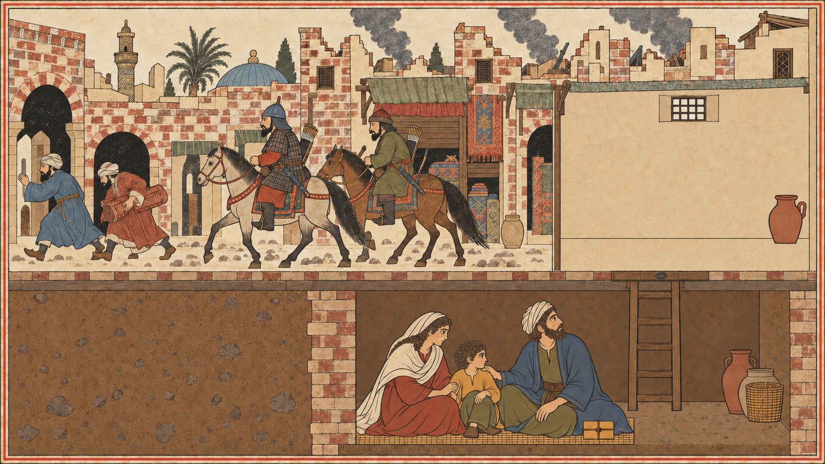 ساکنان برای در امان ماندن، در زیرزمین پناه می‌گیرند.