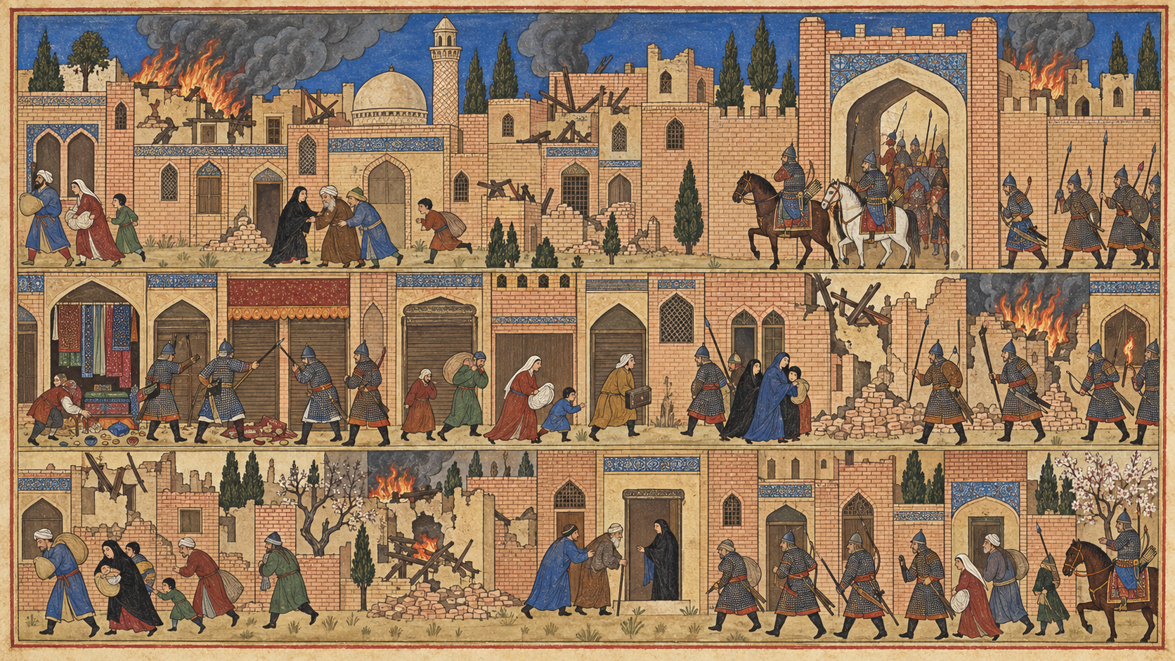پس از شورش علیه مأموران تیمور، کشتار گسترده در شهر آغاز می‌شود.
