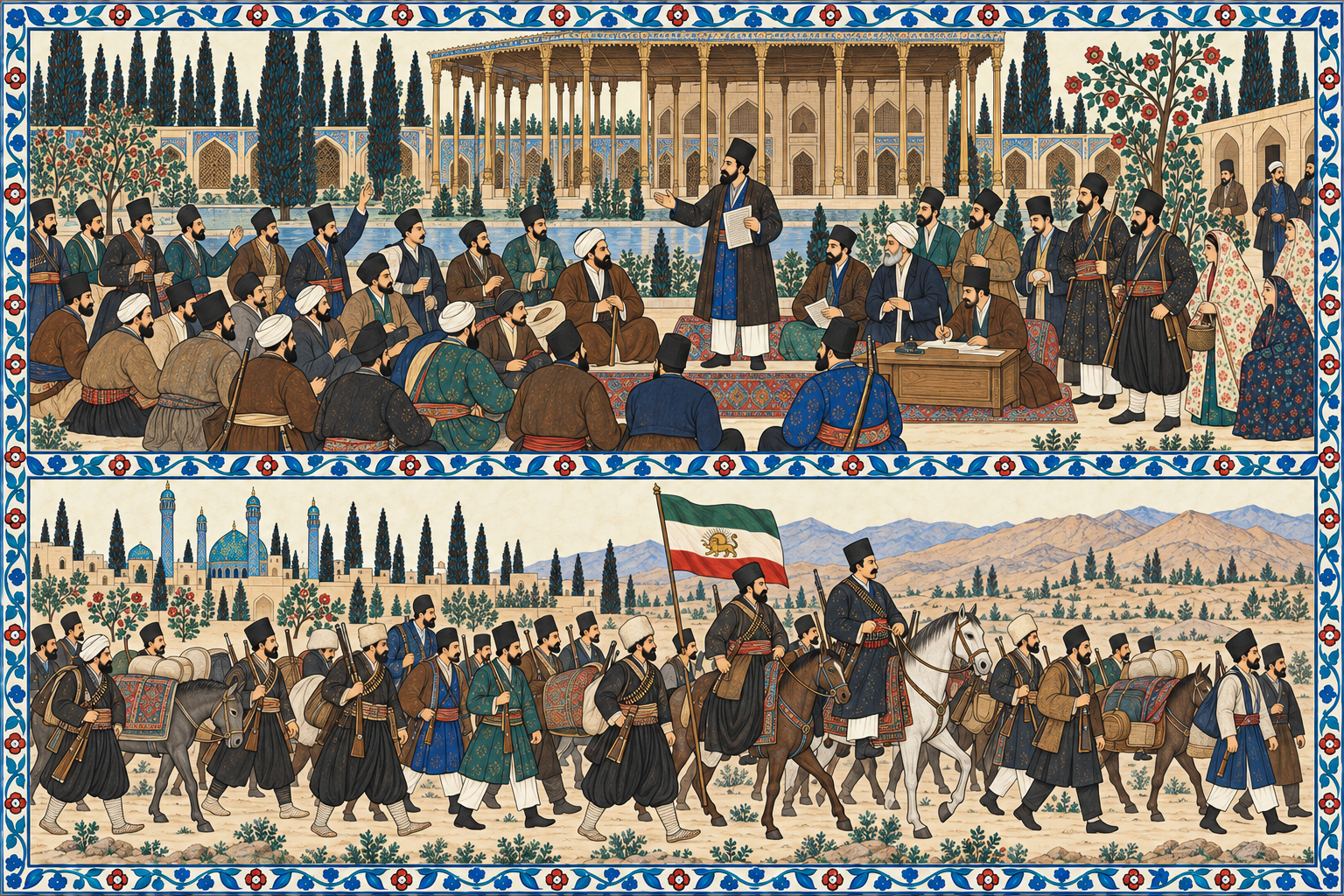 دو تصویر: گردهمایی مشروطه‌خواهان در اصفهان، و حرکت نیروهای بختیاری و اصفهانی به سوی تهران